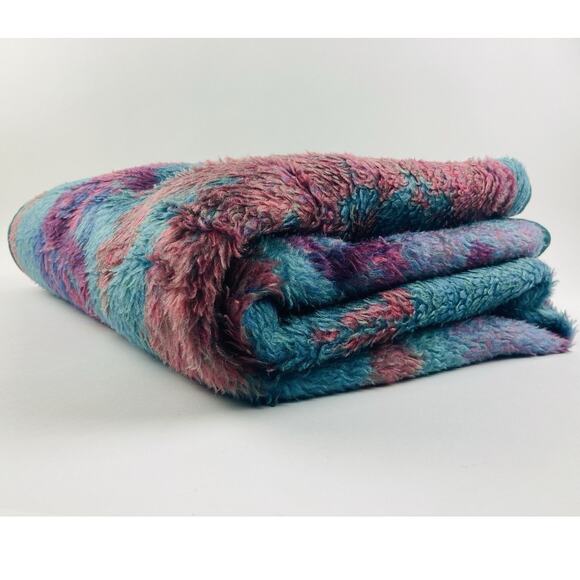 Biederlack Retro 90s Design Reversible Blanket Geometric Purple Teal Jazz Swirl - Picture 8 of 10